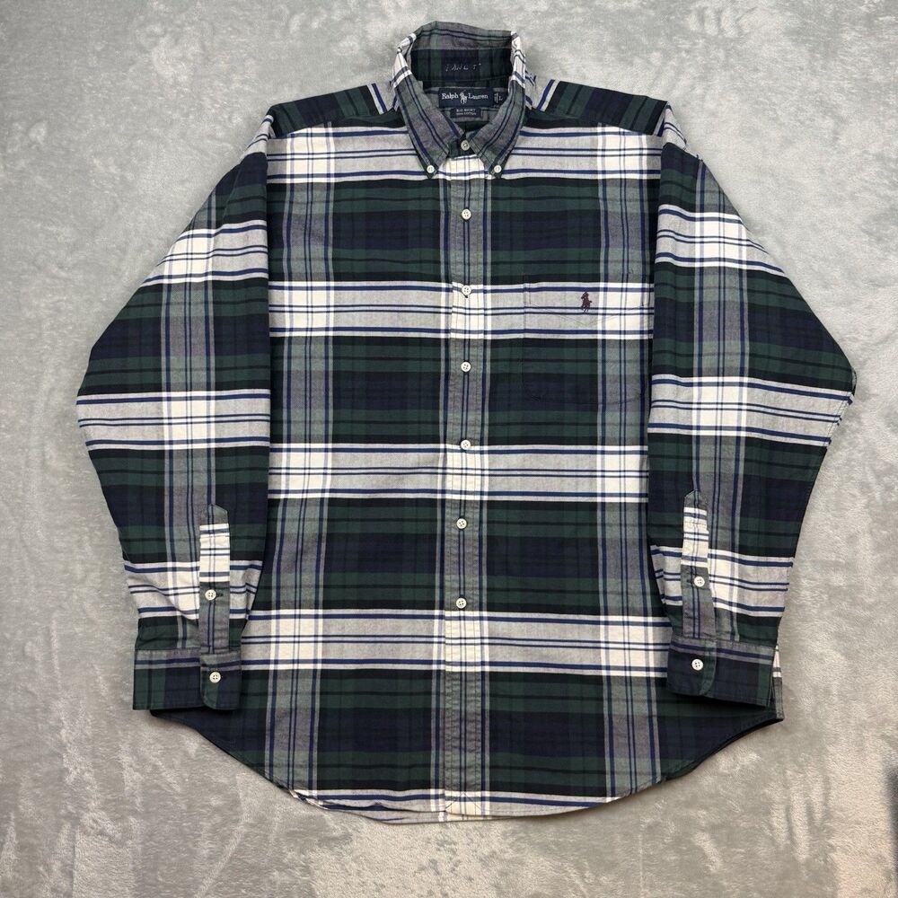 Polo Ralph Lauren Big Shirt Plaid Button Down Shirt Men’s Large Green Navy